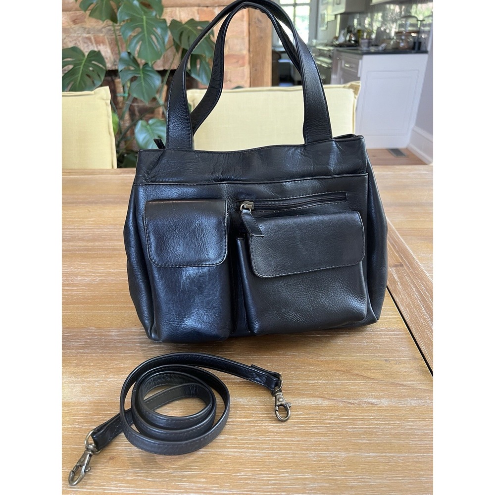 HOBO International Purse Handbag Satchel Crossbody Black Leather With Strap